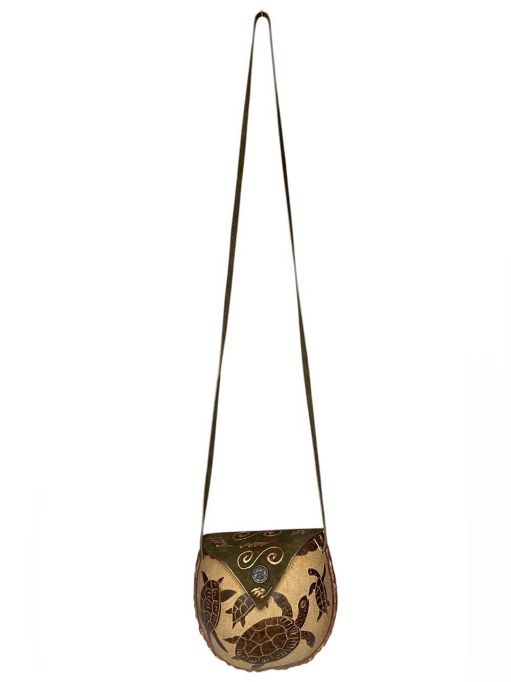 Handcrafted Green Crossbody Bag Turtle Leather Artisan Coastal Hippie Festival